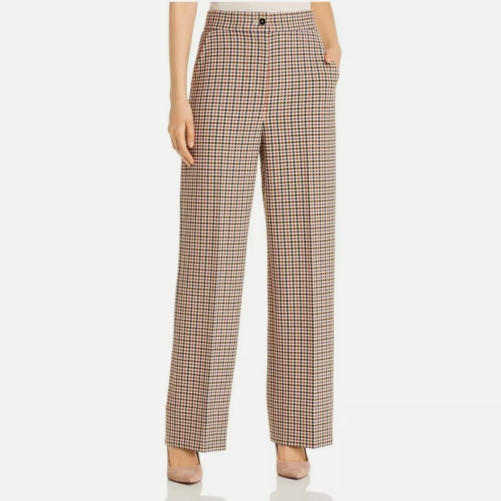 Tory Burch Plaid High Rise Wide Leg Pants